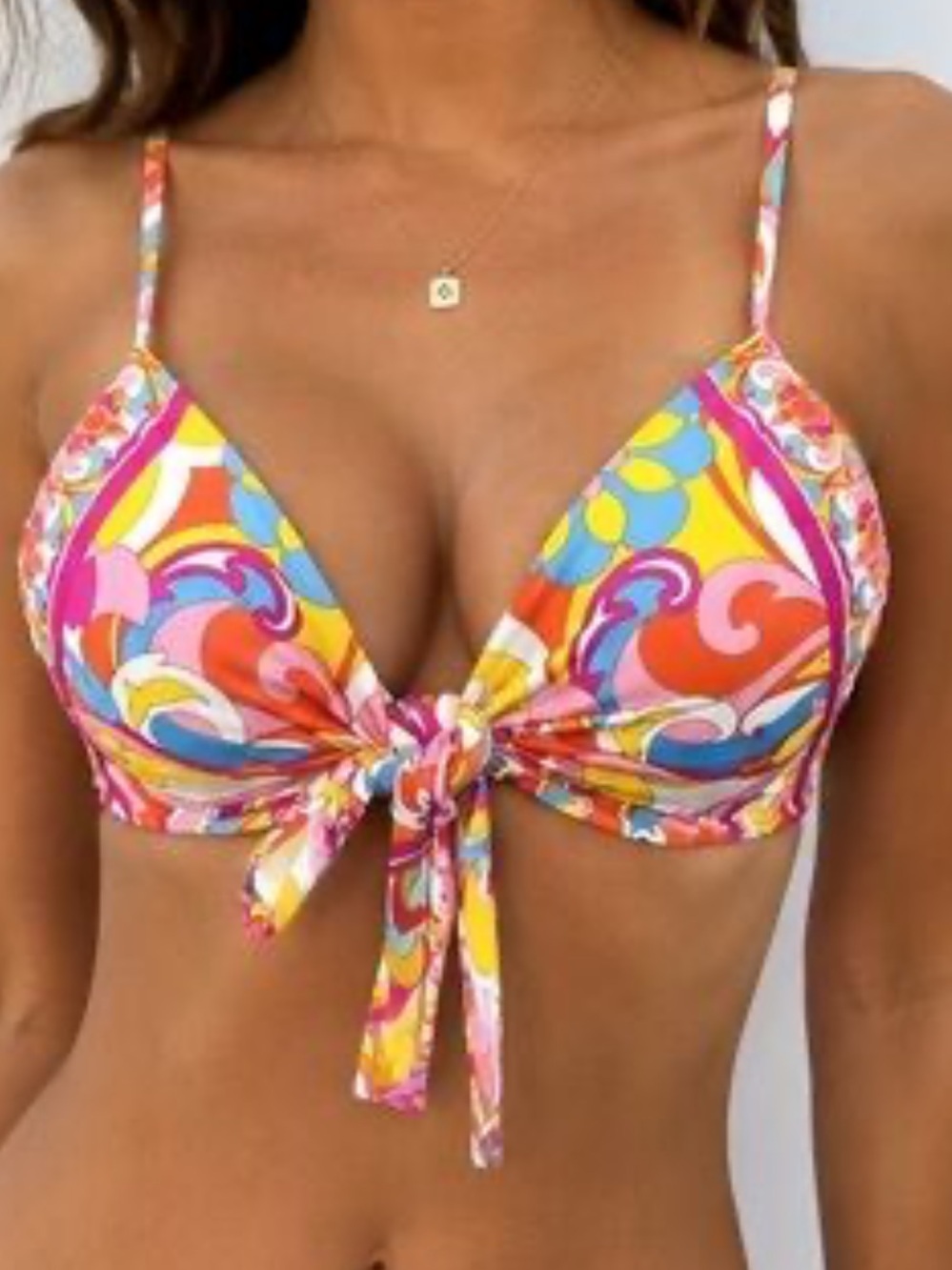 Carmen Marc Valvo bright psychedelic paisley knot-front bikini top